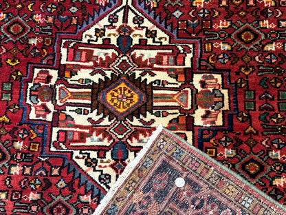 Persian Hamadan Rug 4x7, Tribal Village Malayer Carpet, Red and Ivory, Bohemian Antique - Nuvé