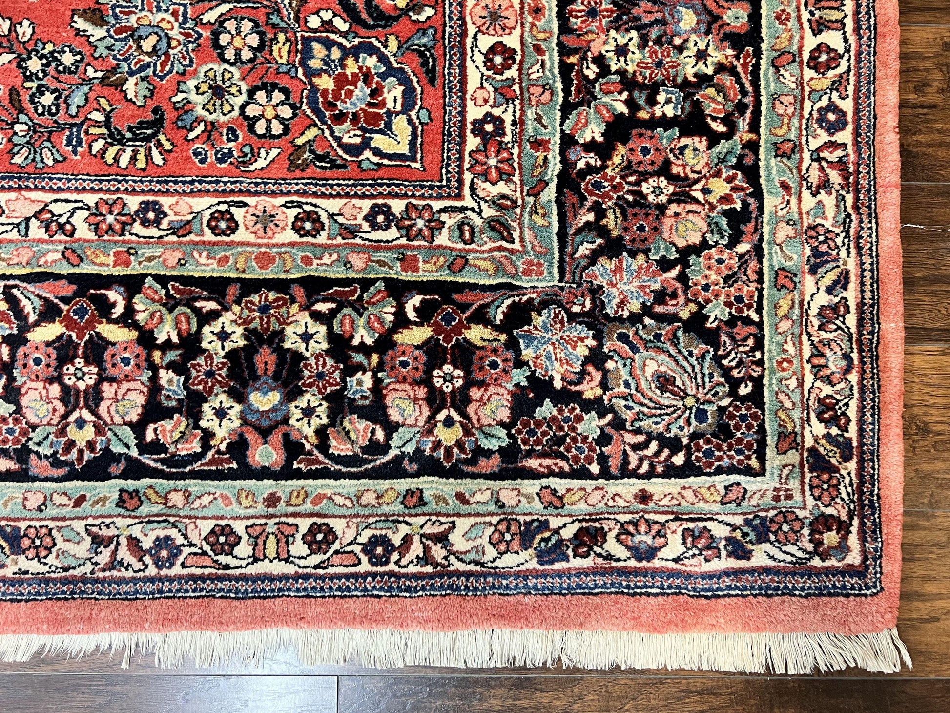 Square Persian Sarouk Rug 11x11 ft, Rare Size, Hand Knotted Wool Floral Allover Red Persian Carpet, Handmade Antique Rug - Nuvé