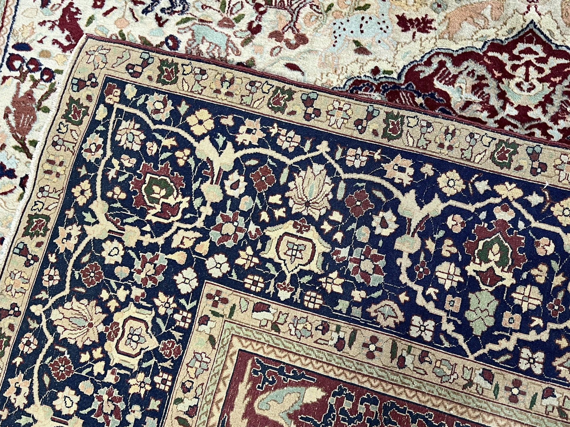 Rare Antique Indian Agra Rug, Early 20th Century Indian Carpet, Animal and Angel Motifs, Hunting Scene, Collectible Oriental Carpet, Wow - Nuvé