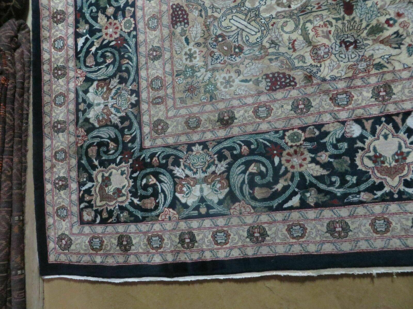 Beautiful Sino Persian Rug 9x12, Elegant High Quality Handmade Wool Oriental Carpet, Medallion with Corner Design, Floral, Black and Ivory - Nuvé