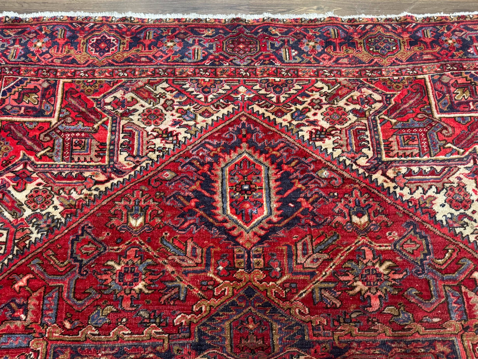 Persian Heriz Rug 7x10, Geometric Pattern, Red Ivory Navy Blue - Nuvé