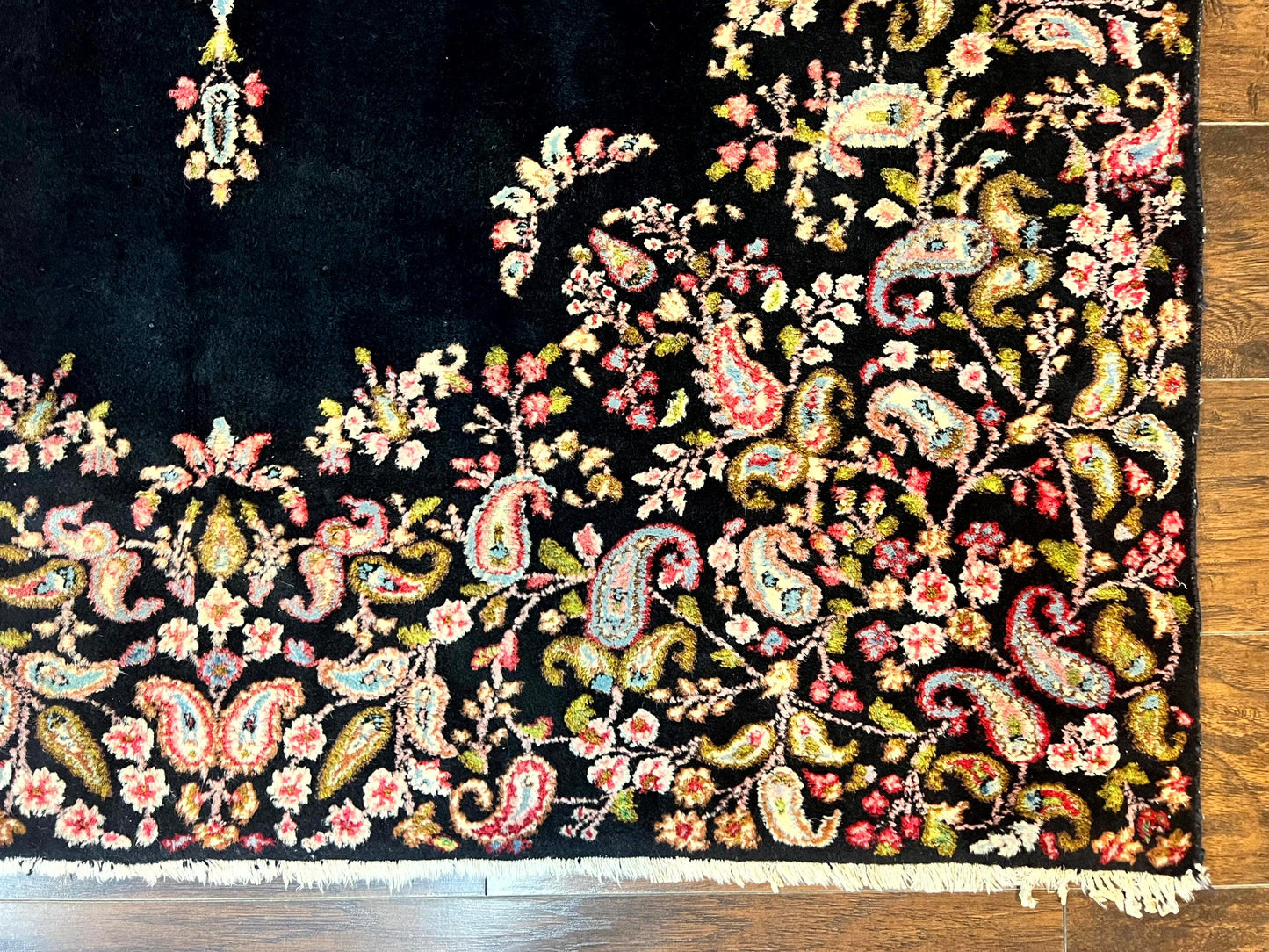 Antique Persian Kirman Rug 5x8, Floral Kirman, Midnight Blue/Black, Semi Open Field, Handmade Vintage Wool Carpet - Nuvé