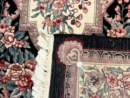 Aubusson Rug 4x6, Elegant European Floral Design, Black and Ivory, Fine 200 KPSI - Nuvé