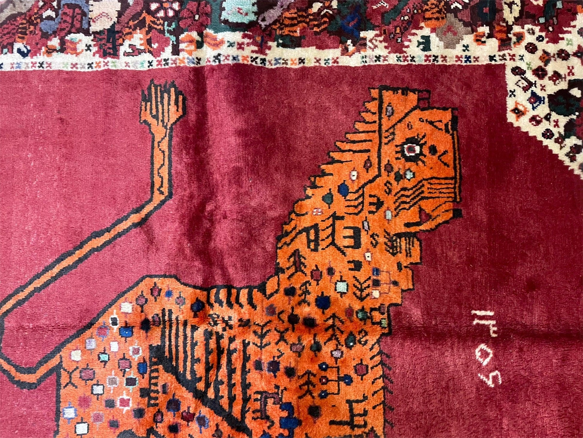 5 X 6 Handmade Rug Zagros Quality Wool Rug Lion Organic Dyes Red Leopard Tribal - Nuvé