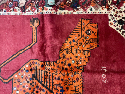 5 X 6 Handmade Rug Zagros Quality Wool Rug Lion Organic Dyes Red Leopard Tribal - Nuvé