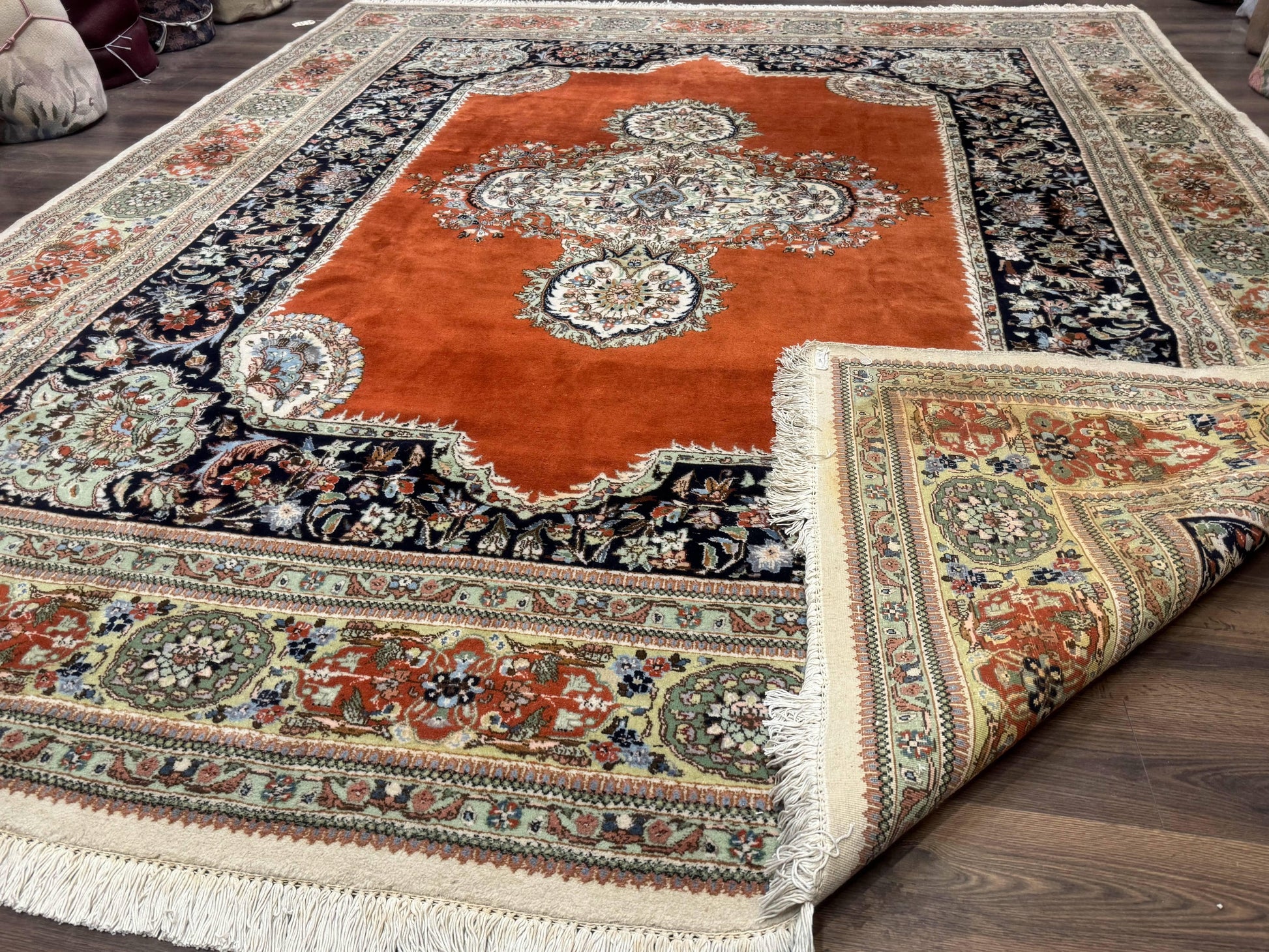 Persian Rug 11x13, Semi Open Field, Soft Wool Pile, Vintage Persian Carpet, Persian Tabriz Tabatabai - Nuvé