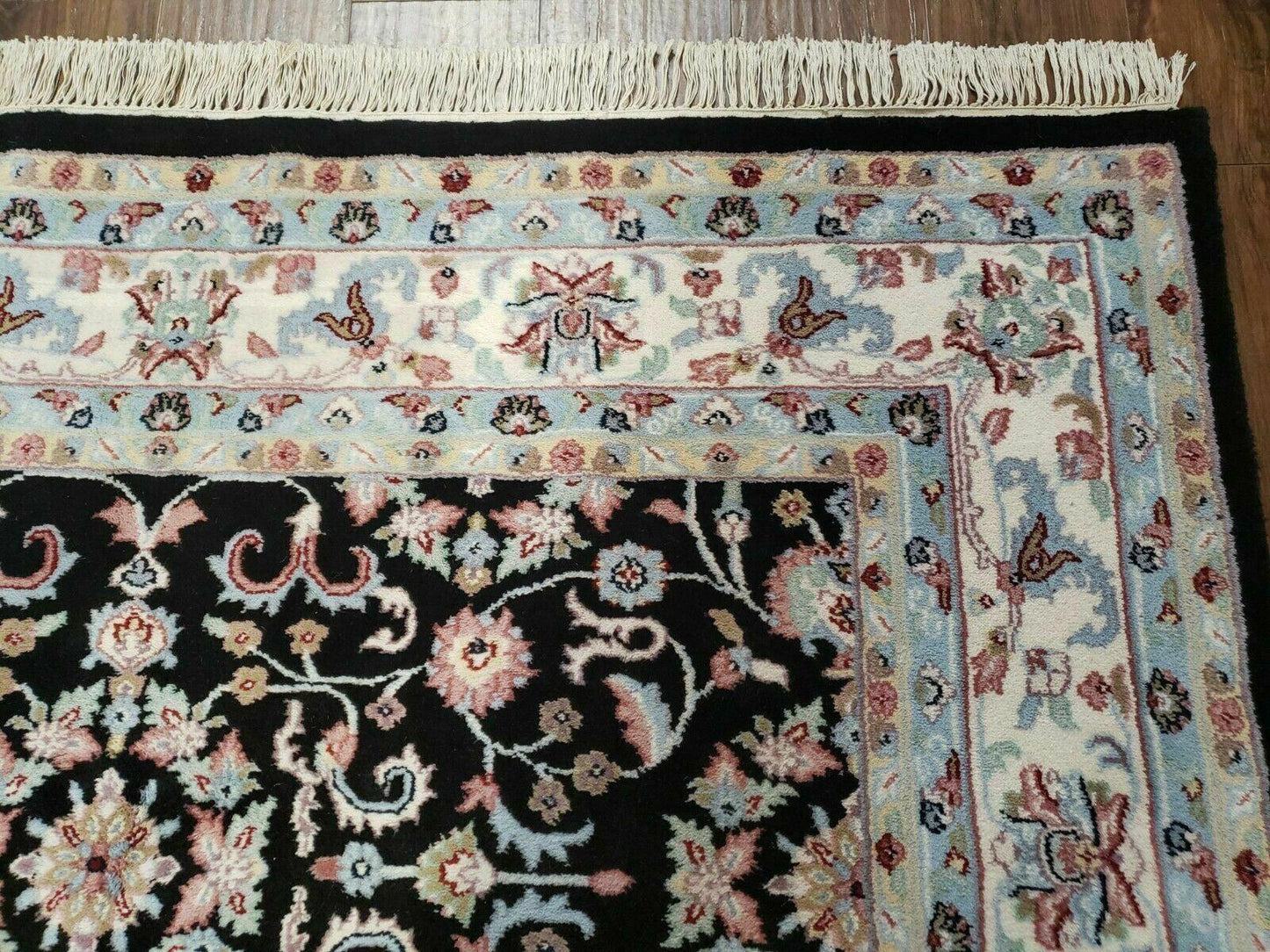 6' X 9' Handmade Indian Agra Wool Rug Carpet Vegetable Dyes Black - Nuvé