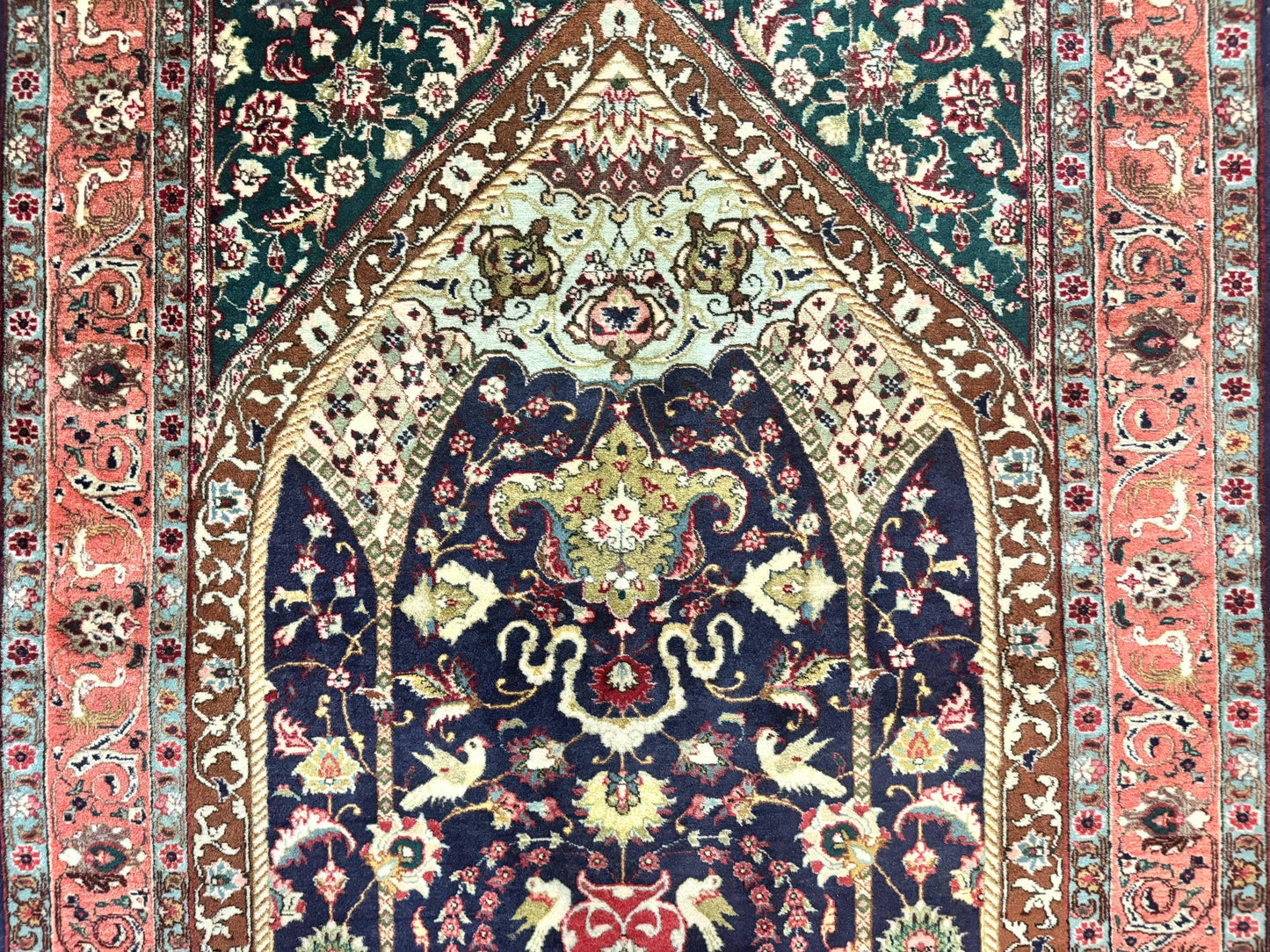 Persian Tabriz Rug 3x4, Navy Blue, Birds, Floral, Prayer Rug, Handmade Wool Rug, Finely Hand Knotted 325 KPSI - Nuvé