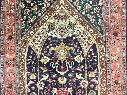 Persian Tabriz Rug 3x4, Navy Blue, Birds, Floral, Prayer Rug, Handmade Wool Rug, Finely Hand Knotted 325 KPSI - Nuvé