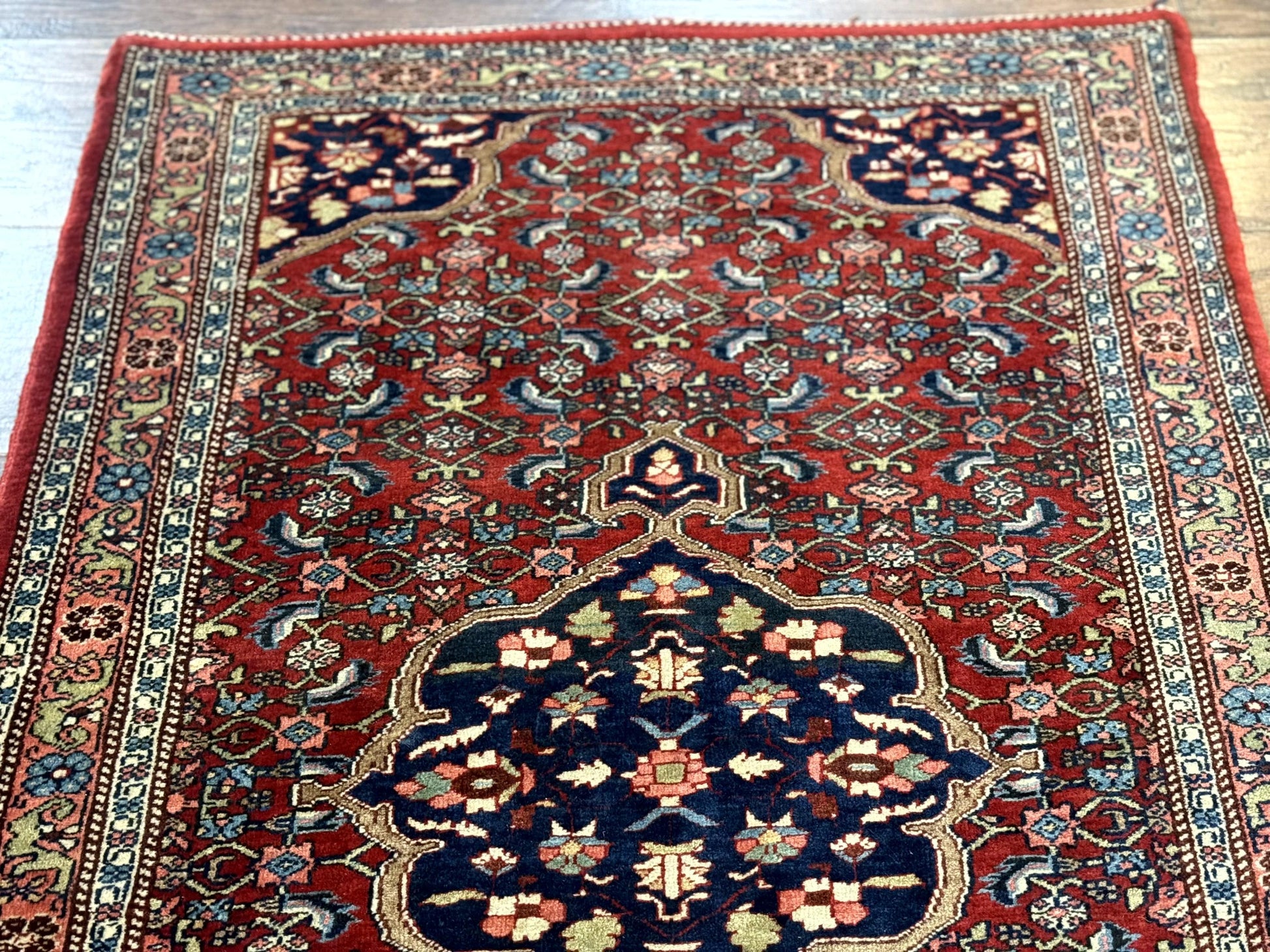 Persian Bidjar Rug 2.7 x 4, Red and Navy Blue, Small Persian Area Rug, Semi Antique - Nuvé