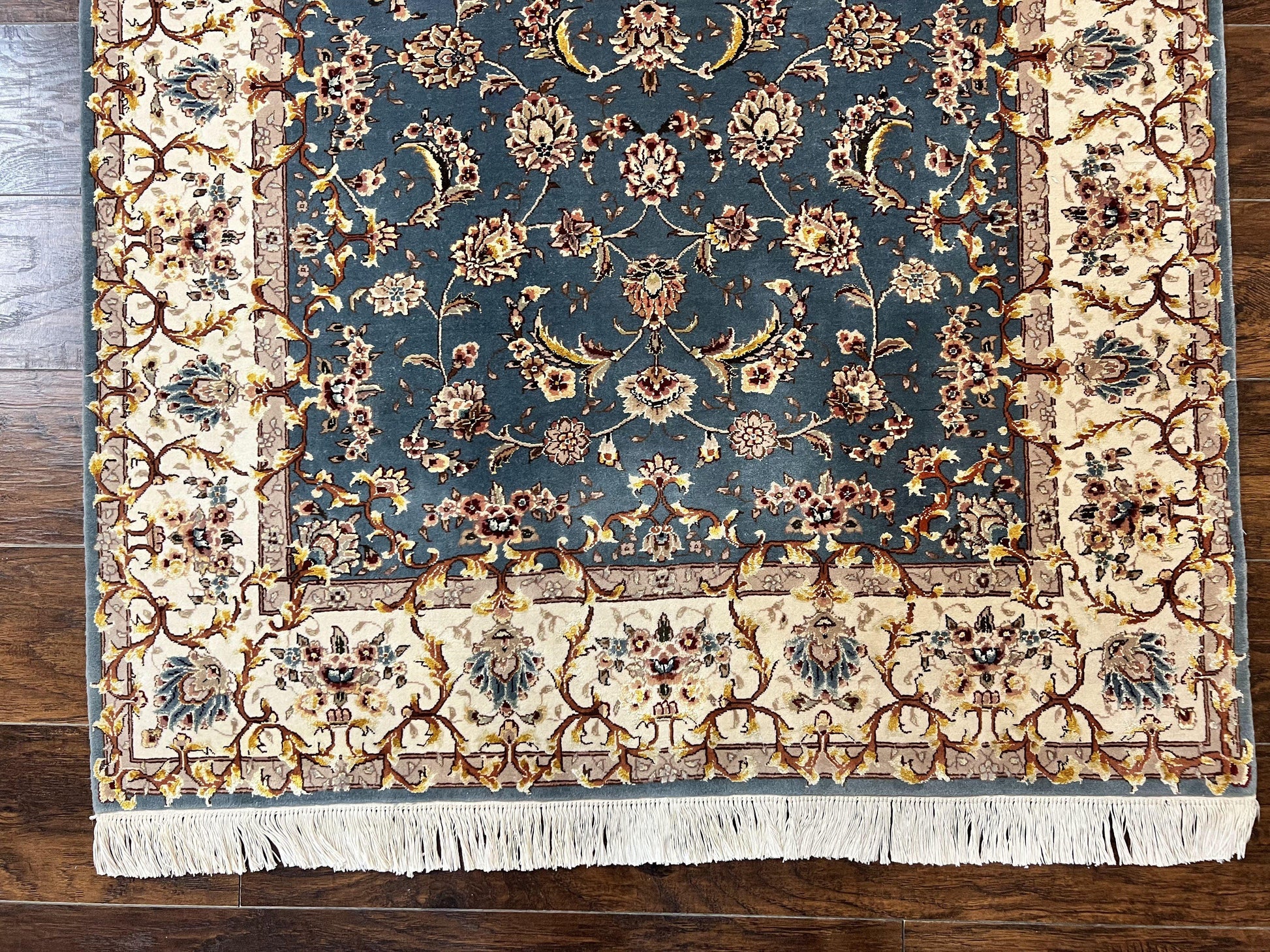 Sino Persian Rug 4x6, Very Fine Oriental Carpet, Handmade Rug 4 x 6, Floral Allover Vintage Traditional Wool & Silk Highlights, 200 KPSI - Nuvé