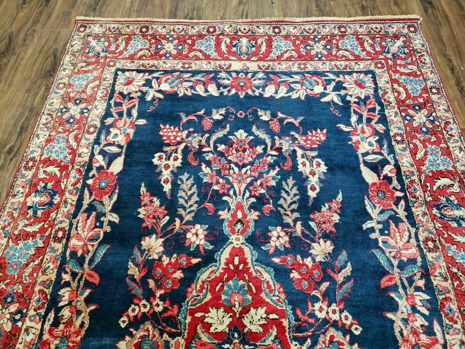 4' X 7' Vintage Handmade Turkish Wool Rug Flowers Birds Tree Of Life Blue Red - Nuvé
