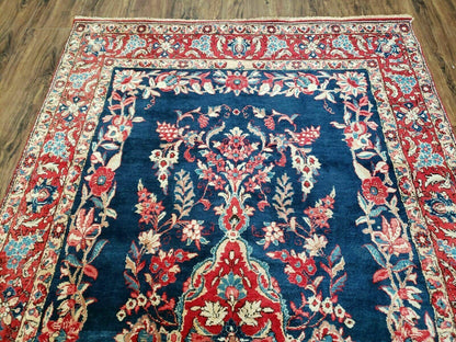 4' X 7' Vintage Handmade Turkish Wool Rug Flowers Birds Tree Of Life Blue Red - Nuvé