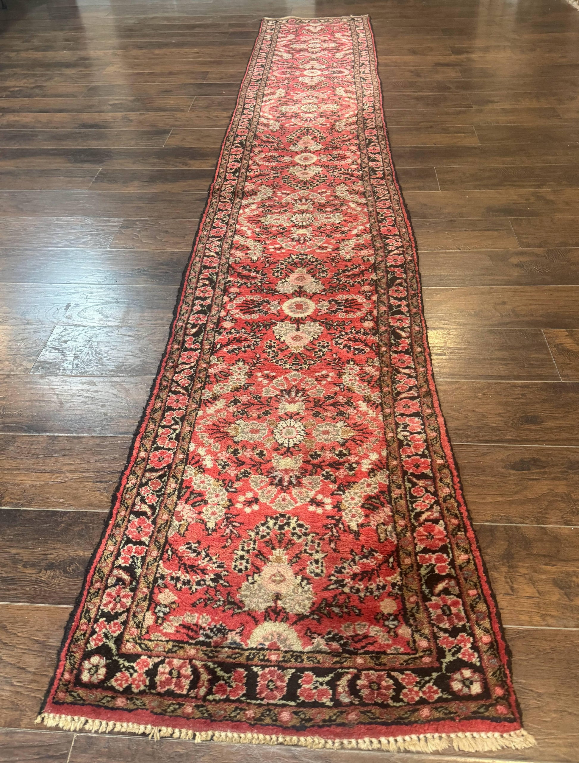 Persian Hamadan Runner Rug 2 x 13.6 – Red Floral Wool Hallway Carpet - Nuvé