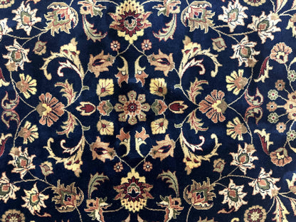 Indo Persian Rug 8x10, Navy Blue and Red, Floral Allover, Hand Knotted Vintage Wool Carpet, Indo Sarouk - Nuvé