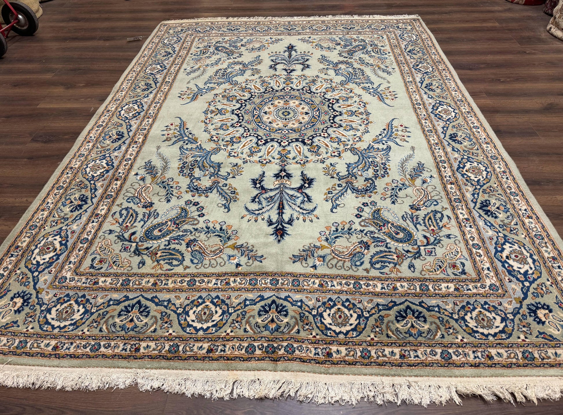 Light Green and Blue Persian Kashan Rug 7x10, Authentic Persian Carpet, Handmade, Wool - Nuvé