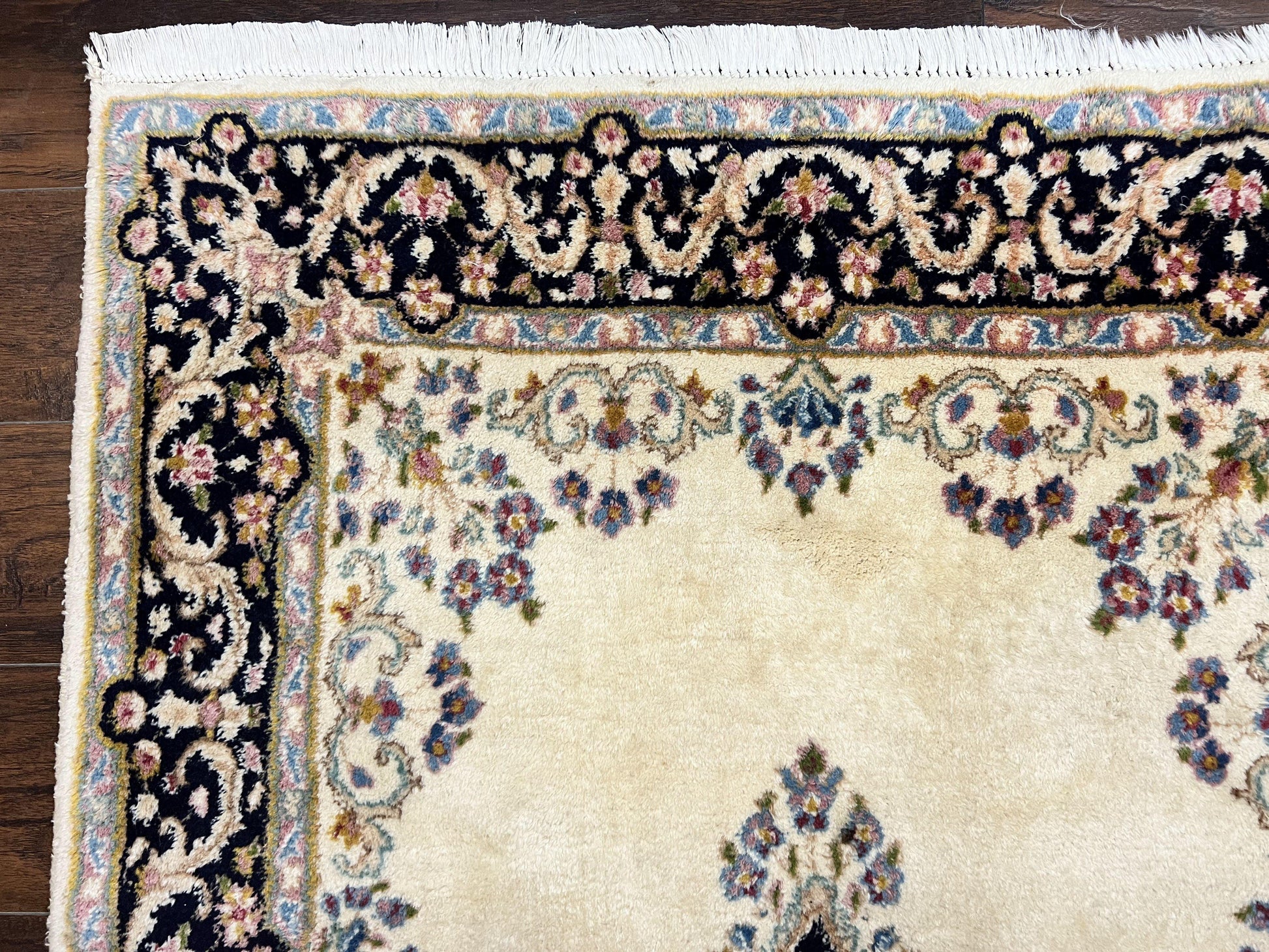 Persian Kirman Rug 4x7, Wool Hand Knotted Antique Carpet, Beige, Semi Open Field Medallion Rug, Traditional Handmade Oriental Rug - Nuvé