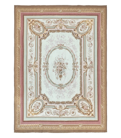 Large Aubusson Rug 11x15, Oversized Gallery Palace Size Flatweave Savonnerie Carpet 11 x 15 ft, Wool Handmade Vintage Elegant European