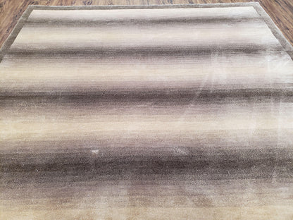 Vintage Safavieh Tibetan Indian Rug 6x9, Nepal Rug, Handmade, Striped Rug, Brown & Beige, 6x9 Oriental Carpet, Wool, Soft - Nuvé