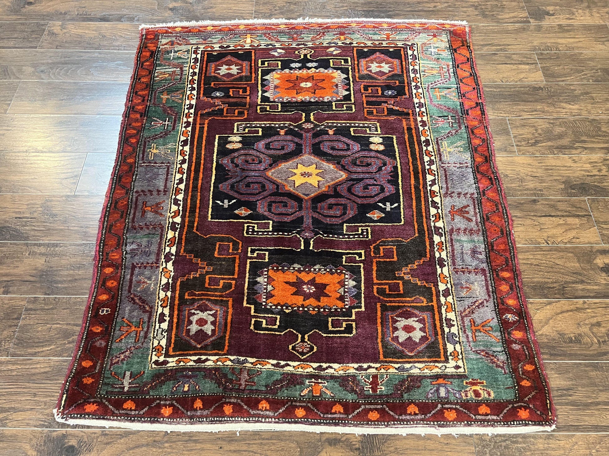 Persian Tribal Rug 5x6, Persian Nahavand Rug, Purple, Geometric Vintage Wool Handmade Carpet - Nuvé