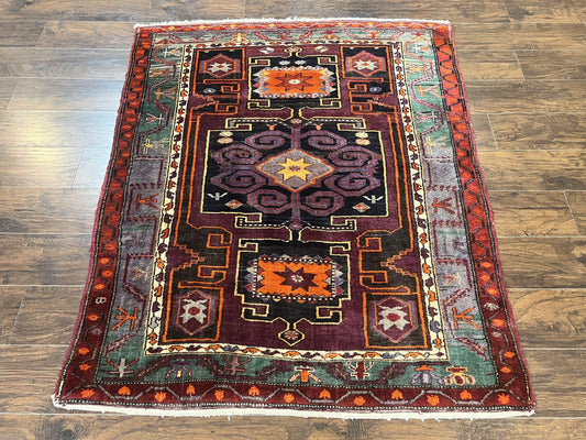 Persian Tribal Rug 5x6, Persian Nahavand Rug, Purple, Geometric Vintage Wool Handmade Carpet - Nuvé