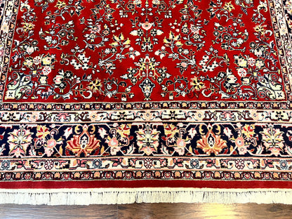 Indo Persian Sarouk Rug 8x10, Red, Floral Allover, Handmade Vintage Wool Carpet, Traditional Rug - Nuvé