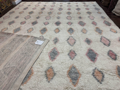 Large Modern Contemporary Indian Shag Rug 11x14, Ivory, Handmade Wool Carpet - Nuvé