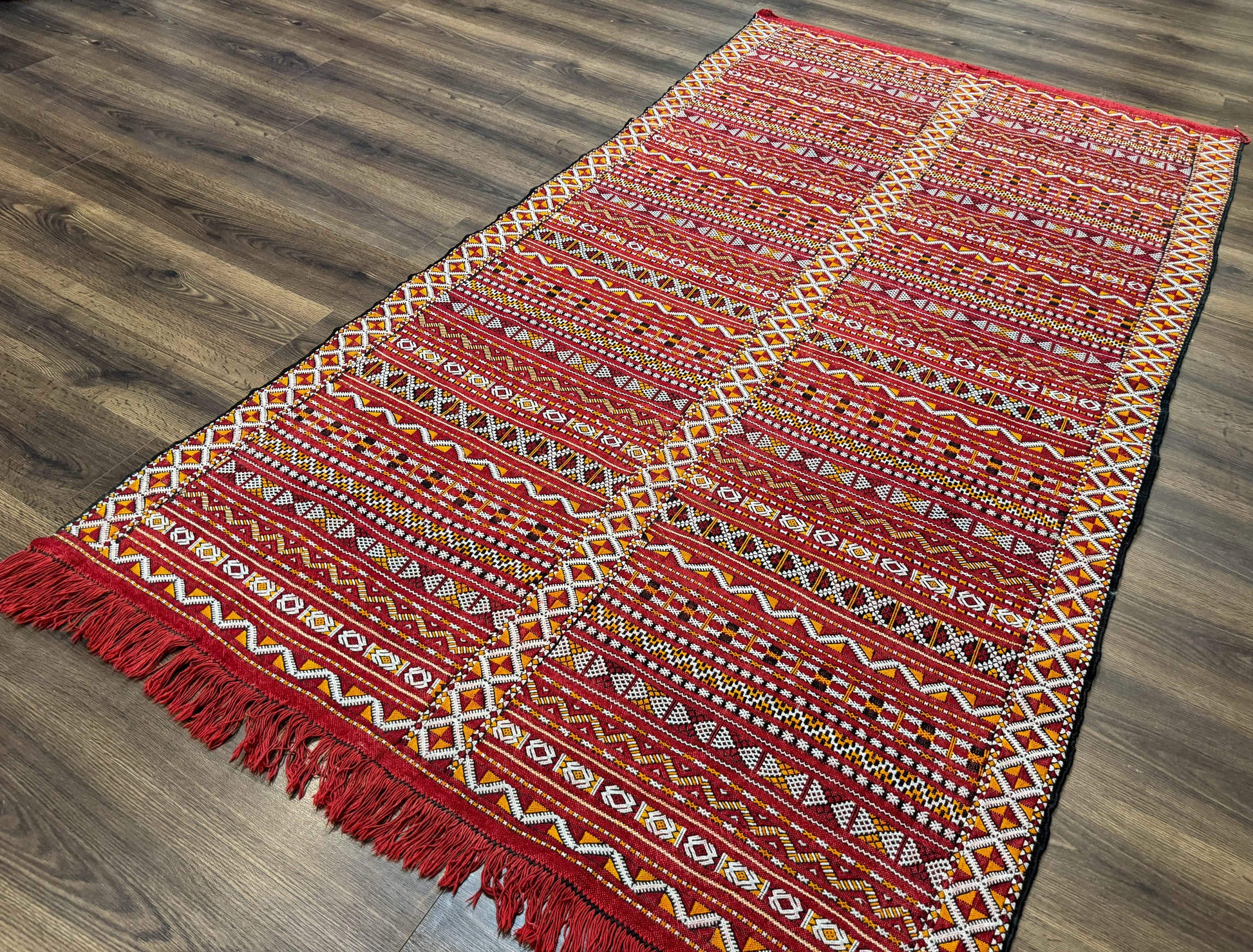 Moroccan Kilim Rug 4x8, Flatweave, Bohemian, Red Ivory Orange - Nuvé