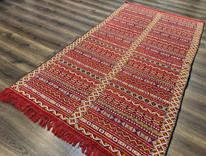 Moroccan Kilim Rug 4x8, Flatweave, Bohemian, Red Ivory Orange - Nuvé