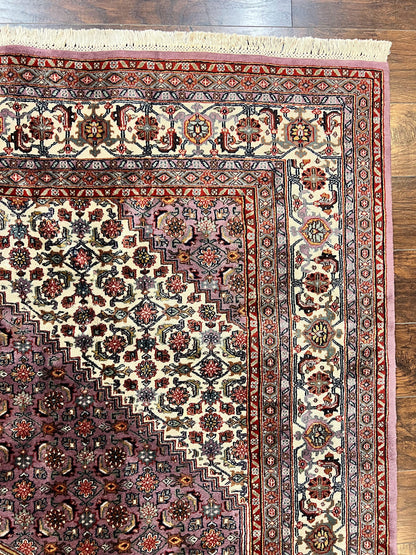 Indo Persian Bidjar Rug 8x10, Purple and Ivory Hand Knotted Wool Vintage Oriental Carpet, Herati Mahi Pattern, 8 x 10 Traditional Fine Rug - Nuvé
