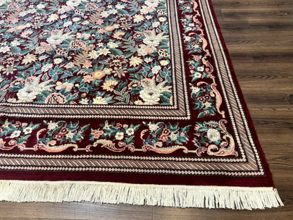 Pakistani Rug 9x12 William Morris Maroon Vintage Floral Wool - Nuvé