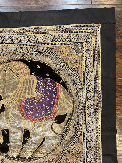 Indian Embroidery 3x3, Elephant Design, Detailed Needlepoint, Beadwork - Nuvé