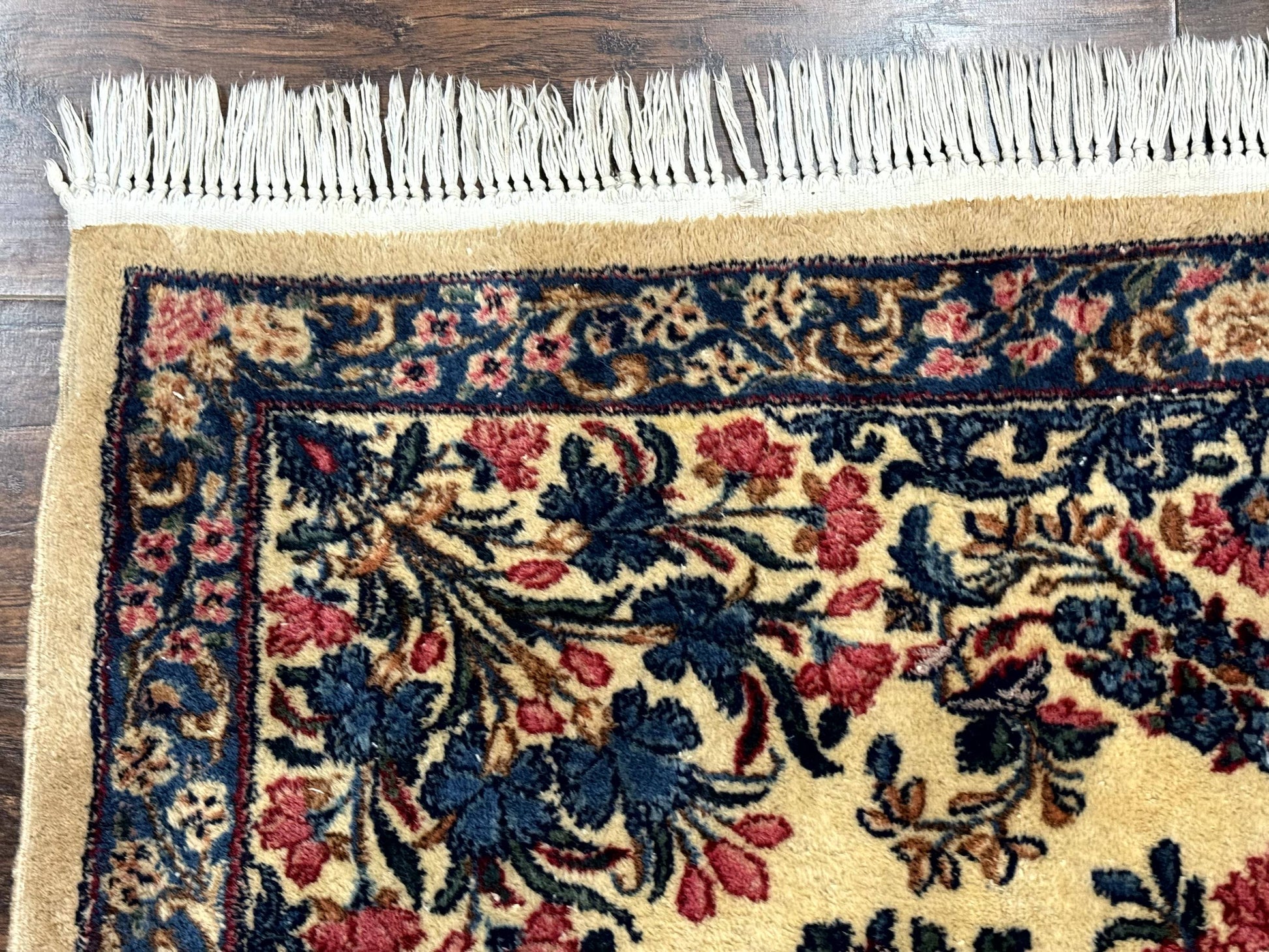 Square Persian Kerman Rug 4x4, Ivory Blue Pink, Handmade, Fine 225 KPSI - Nuvé