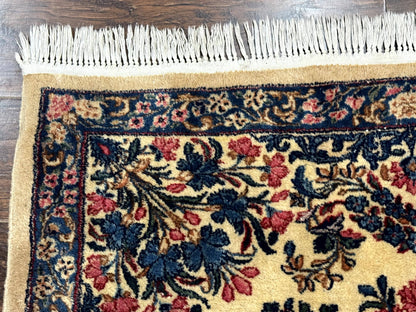 Square Persian Kerman Rug 4x4, Ivory Blue Pink, Handmade, Fine 225 KPSI - Nuvé