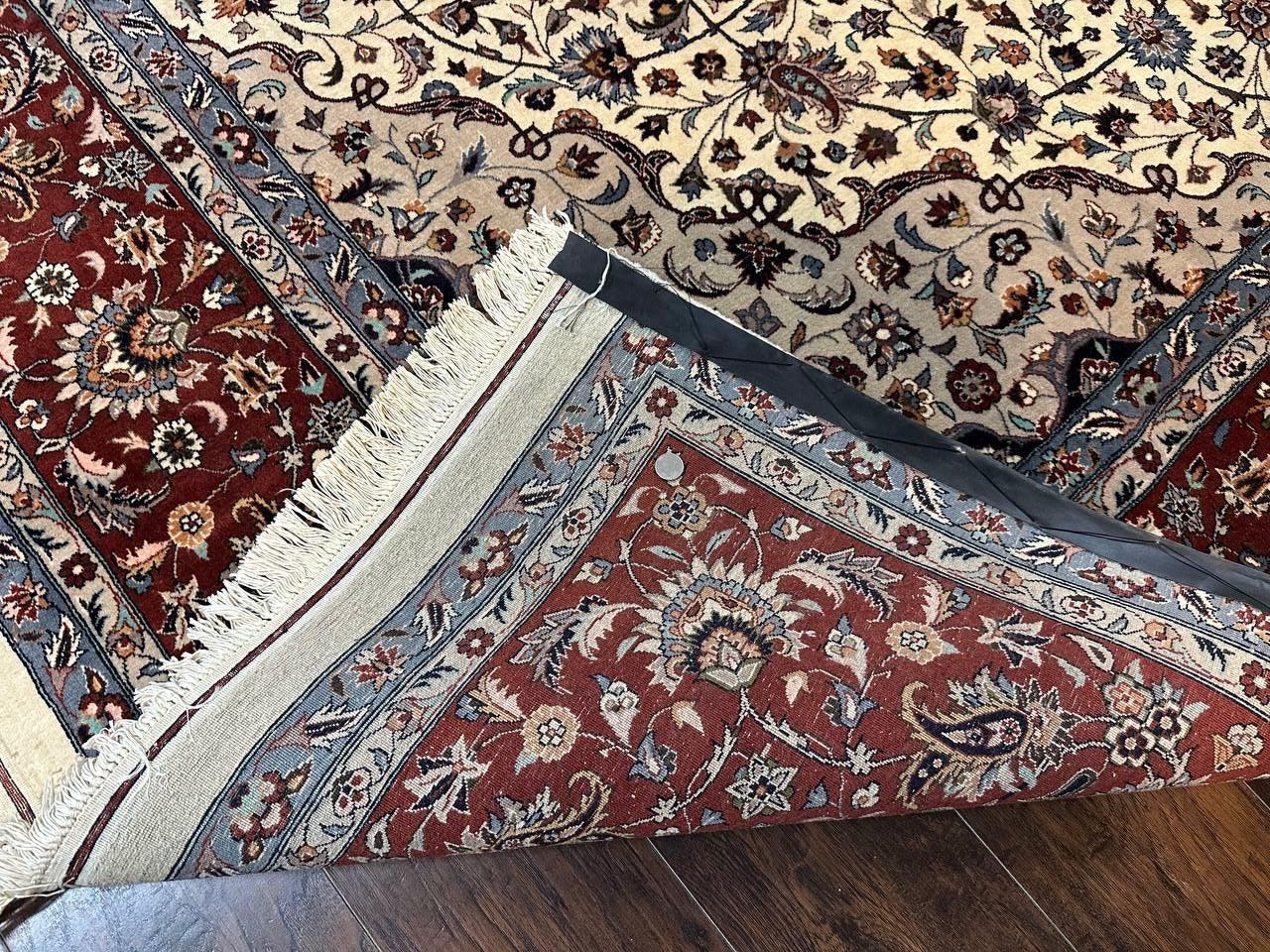 Sino Persian Rug 9x12, Vintage Wool Oriental Carpet, Floral Medallion, Wool Rug, Cream and Maroon - Nuvé