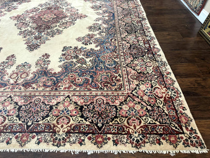 Persian Sarouk Rug 9x12, Ivory & Blue, Semi Open Field - Nuvé