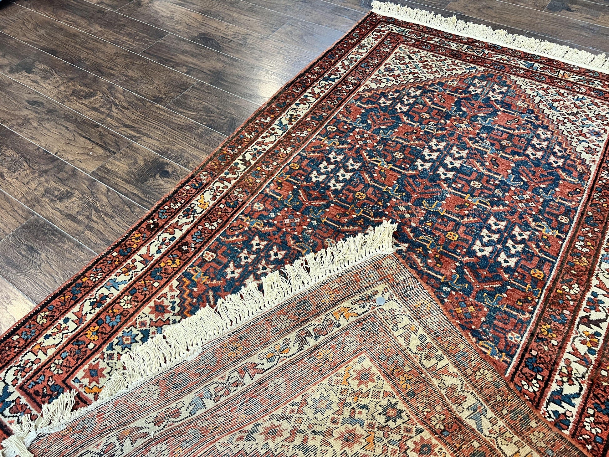 Persian Malayer Rug 4x7, Tribal Rug, Geometric, Antique Oriental Carpet, Red Blue Cream, Boho Rug, Hand Knotted Wool Rug - Nuvé