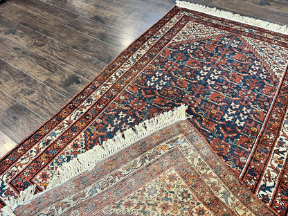 Persian Malayer Rug 4x7, Tribal Rug, Geometric, Antique Oriental Carpet, Red Blue Cream, Boho Rug, Hand Knotted Wool Rug - Nuvé