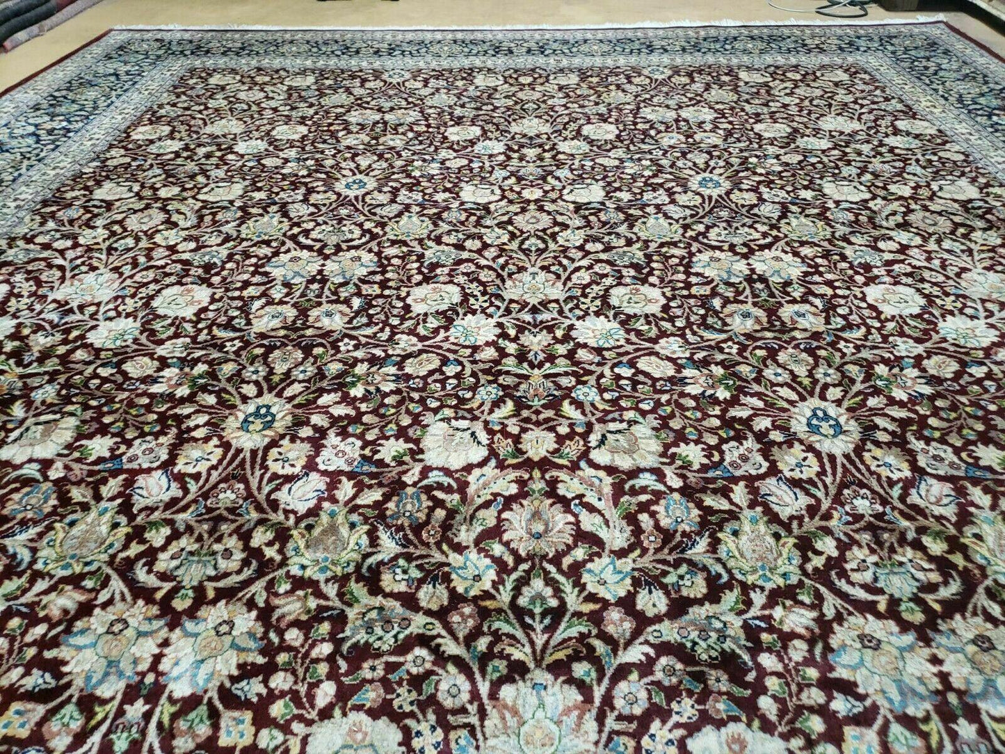 Persian Rug 9x12, Floral Allover, Very Fine, Handmade, Room Sized Oriental Carpet, Sino Persian, Maroon and Navy Blue - Nuvé