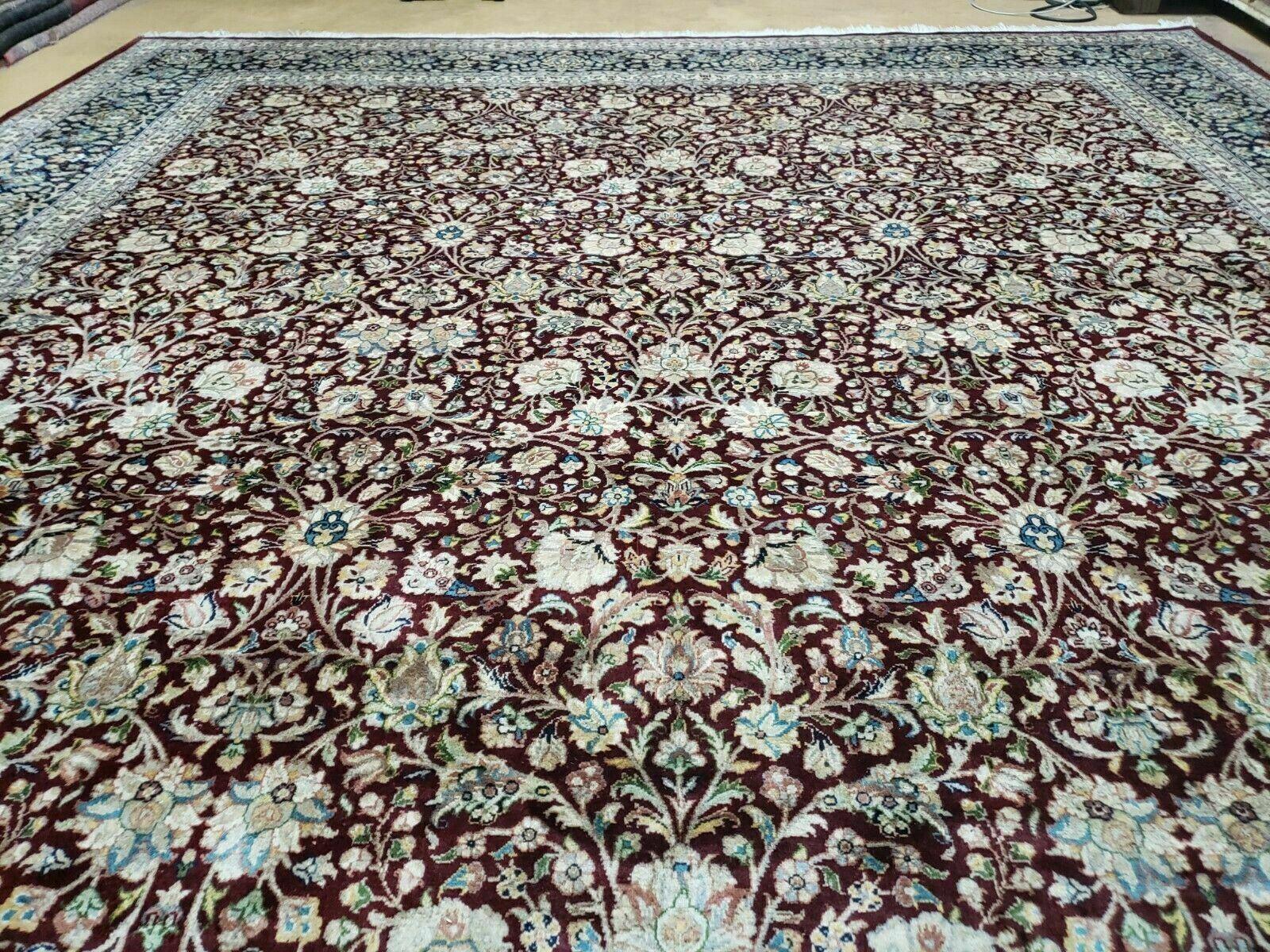 Persian Rug 9x12, Floral Allover, Very Fine, Handmade, Room Sized Oriental Carpet, Sino Persian, Maroon and Navy Blue - Nuvé