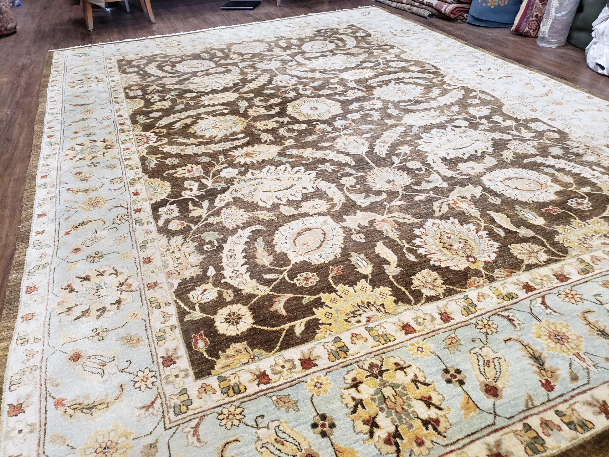 9x12 Vintage Handmade Wool Rug Carpet Indo Mahal Oushak Nice Brown Blue - Nuvé