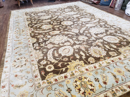 9x12 Vintage Handmade Wool Rug Carpet Indo Mahal Oushak Nice Brown Blue - Nuvé