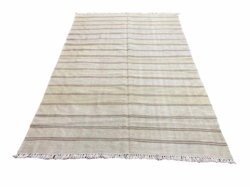 5x8 Turkish Kilim Rug, Flatweave Carpet, Striped Blanket, Southwestern Design, New, Gray, Wool, High Quality, Hand-Knotted - Nuvé