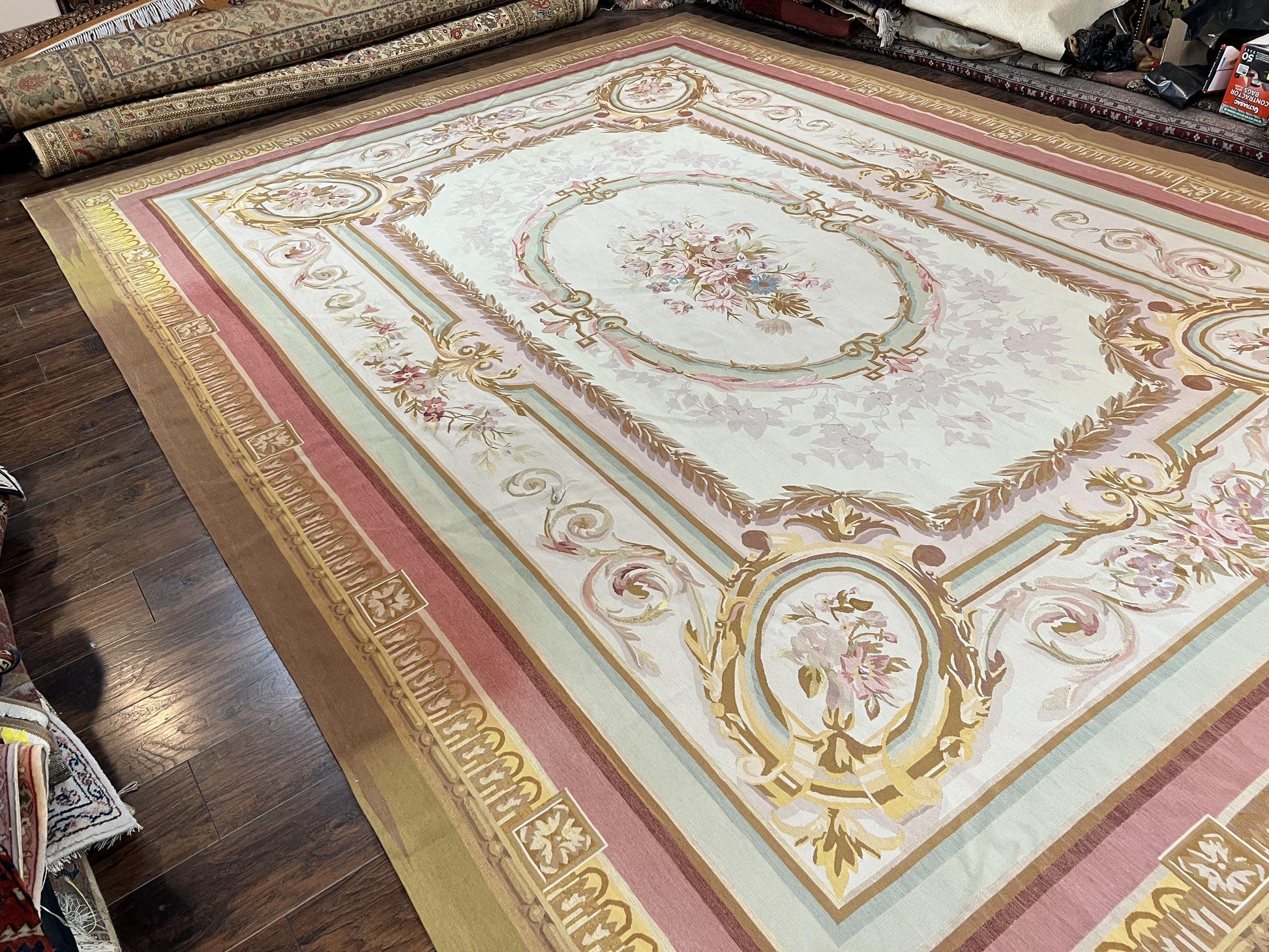 Large Aubusson Rug 11x15, Oversized Gallery Palace Size Flatweave Savonnerie Carpet 11 x 15 ft, Wool Handmade Vintage Elegant European - Nuvé