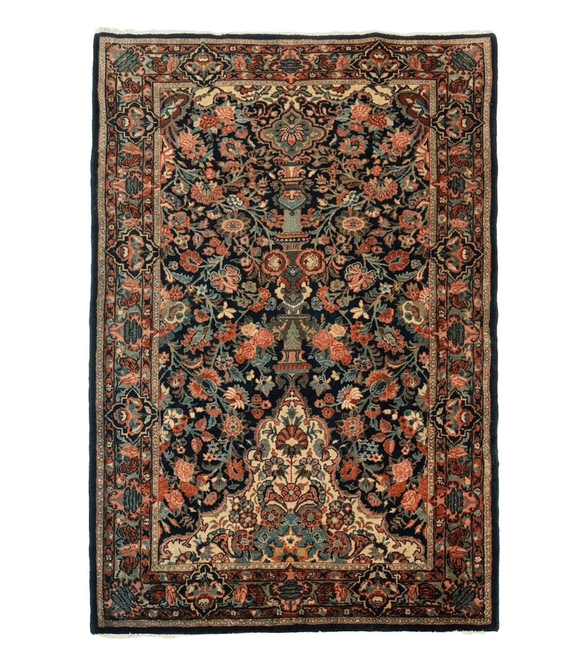 Antique Persian Rug 4x5, Navy Blue 1920s Carpet, Wool, Rare, Fine, Persian Hamadan Bidjar Carpet