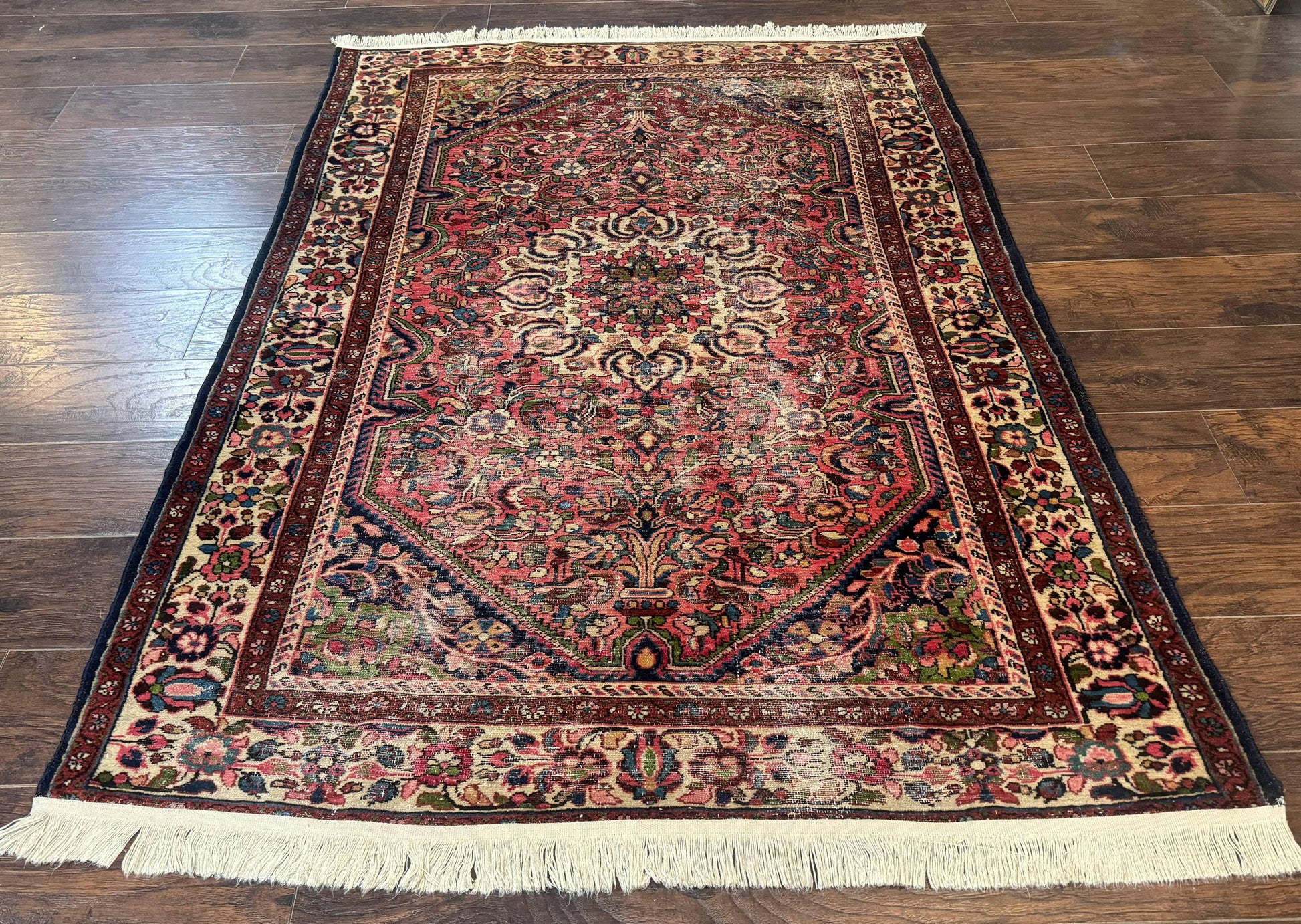 Antique Persian Malayer Rug 4'7" x 6'6" – 1920s Tribal Red Wool Carpet - Nuvé