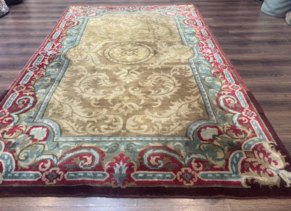Tibetan Aubusson Rug 6x9, Gold-Beige, Soft Wool Pile, Handmade - Nuvé