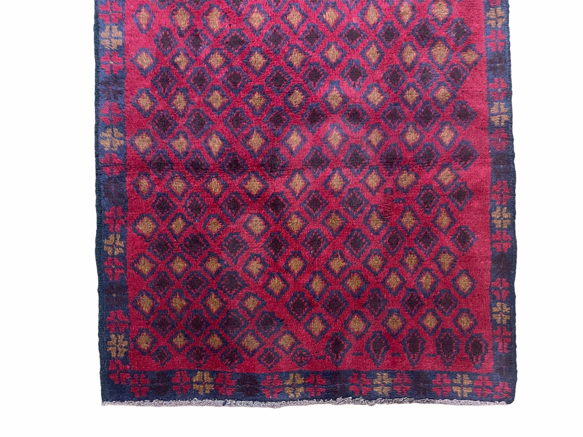 3x5 New Vintage Handmade Tribal Wool Rug Balouch Rug Afghan Rug Red Blue Diamond - Nuvé