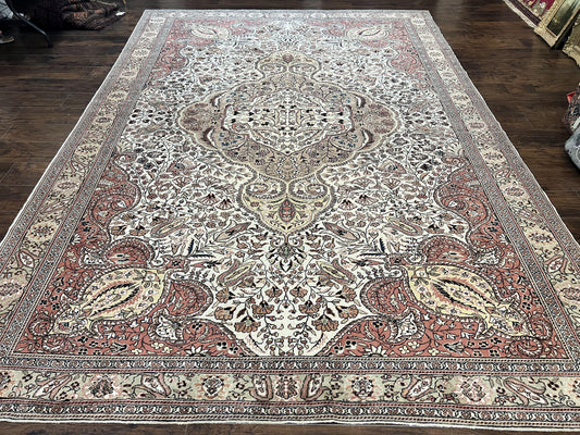 Turkish Sivas Rug 9x12, Handmade Vintage Wool Carpet, Cream Ivory - Nuvé
