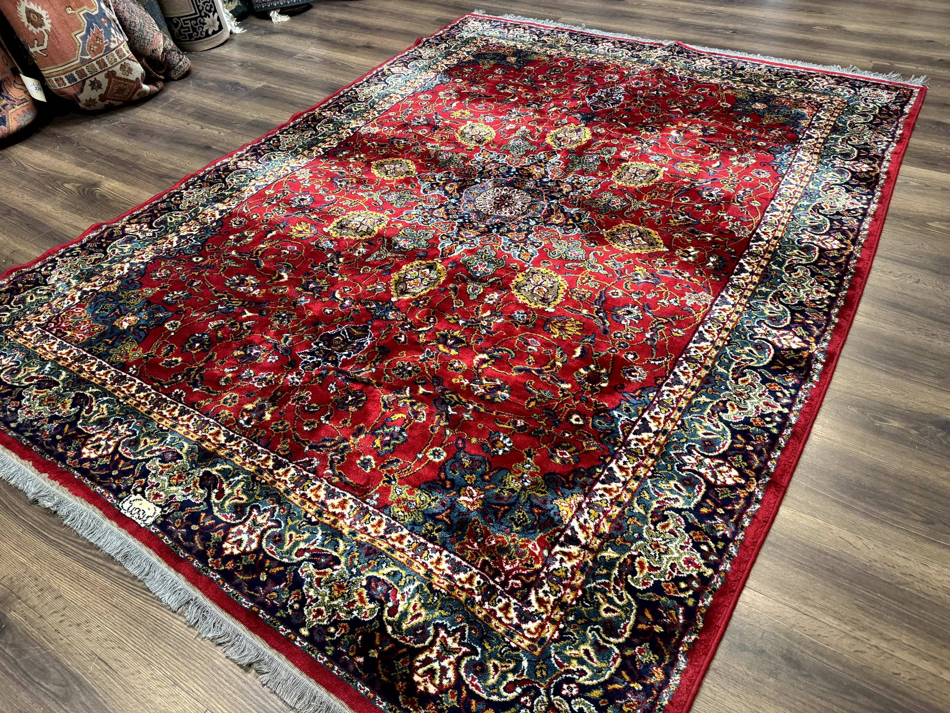 Red Persian Rug 6x9, Medallion Carpet, Ardebil Design, Vintage Belgium Power Loomed Carpet - Nuvé